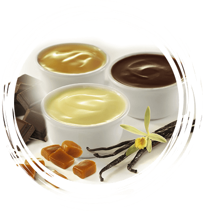Crèmes desserts : panaché chocolat, vanille et caramel
