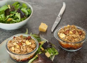 Crumble noisettes et tomme et légumes